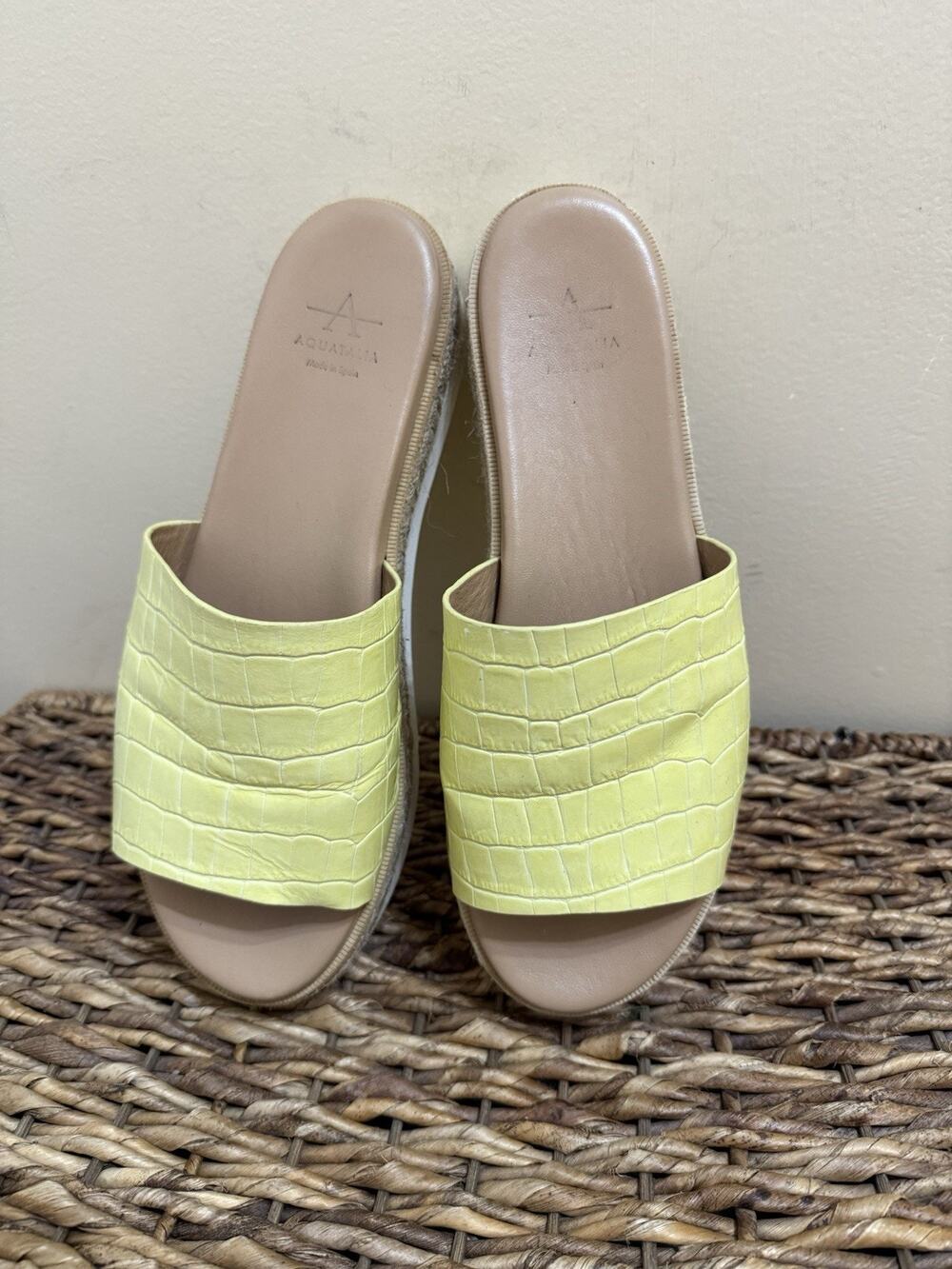 AQUATALIA SHAYNA ESPADRILLE PLATFORM SLIDE SANDAL LIME CROC WOMEN’S SIZE 10